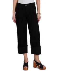 Jet Black Cropped Wide Leg Cuff Jeans