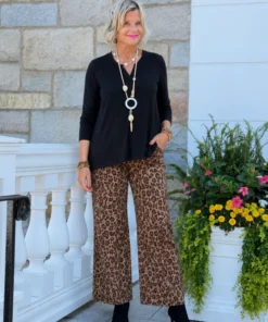 Women's Cheetah Print Wide Leg Jean