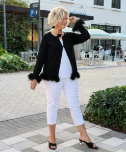 LULU-B BLACK CASHMERE FRINGE FANCY CARDIGAN